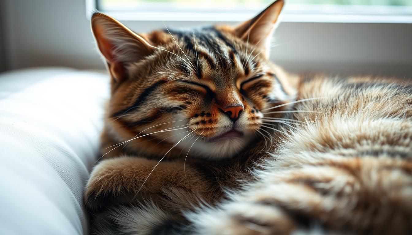 Katze beim Schnurren zur Stressbewältigung